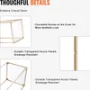 Marketing image detailing features of a gold geometric centerpiece stand. Podgląd zdjęcia produktu