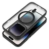 A black phone case with a transparent back is shown, with a circular ring and a square camera cutout visible. Produktbild-Vorschau