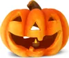 A carved pumpkin lantern with a lit candle inside, set against a white background. Anteprima dell’immagine prodotto