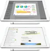 Two iPads are shown, each with an Apple Pencil. The top iPad displays a document with charts and handwritten notes. The bottom iPad shows a document with architectural drawings and text. Produktbild-Vorschau