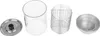 Four separate components of a hot dog maker and egg cooker set are laid out on a white background. Podgląd zdjęcia produktu