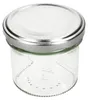 A clear glass jar with a silver lid, isolated on a white background. Anteprima dell’immagine prodotto