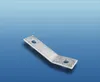 A metal bracket with two holes is shown against a blue gradient background. Produktbild-Vorschau