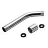 A chrome-plated stainless steel shower arm extension pipe with two rubber washers and a connecting nut, displayed on a white background. Voir les images du produit