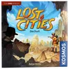 The image shows the front of a board game box for "Lost Cities Das Duell". The box art depicts an adventurous desert landscape with ancient ruins and two explorers. Produktbild-Vorschau