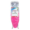 A pink ironing board covered in plastic packaging, standing upright against a white background. Produktbild-Vorschau