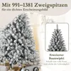 A flocked artificial Christmas tree with gifts and a toy car in the foreground, and a close-up inset of a tree top. Produktbild-Vorschau