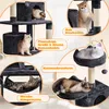 A collage of images showing different features and cats interacting with a cat tree. Produktbild-Vorschau
