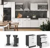 A collage of kitchen cabinets and parts, including assembled units and individual components. Náhled obrázku produktu