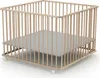 A wooden baby playpen with a gray mat inside, shown from a slightly elevated angle on a white background. Podgląd zdjęcia produktu