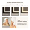 A collage of images showing a mirror with different light settings and a woman applying skincare in front of a lit mirror. Anteprima dell’immagine prodotto