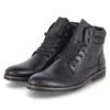 A pair of black leather winter boots are shown against a white background. Voir les images du produit