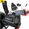 A collection of items related to cycling, including a bag, jacket, gloves, multi-tool, and charger, displayed against a white background. Produktbild-Vorschau
