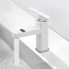 A white faucet with a digital display showing the water temperature, with water flowing into a sink. Produktbild-Vorschau