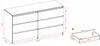 A technical drawing of a dresser with dimensions and a separate drawing of a drawer with dimensions. Voir les images du produit