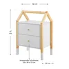 A diagram showing the dimensions of a white and wood nightstand with two drawers. Produktbild-Vorschau