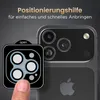 A close-up of a smartphone camera lens protector being applied using a positioning aid. Produktbild-Vorschau