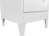 Close-up of the legs and bottom section of a white metal cabinet or locker. Anteprima dell’immagine prodotto