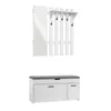 A white entryway set including a shoe bench and a coat rack with a mirror. Voir les images du produit