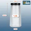 A clear product shot of a glass storage jar with dimensions and capacity indicated. Produktbild-Vorschau