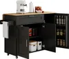 A kitchen island cart with its doors and drawer open, displaying its contents and storage features. Náhled obrázku produktu