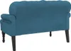 The back view of a blue velvet loveseat with tufted backrest and rolled arms, resting on dark wooden legs. Anteprima dell’immagine prodotto