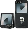 A Karl Lagerfeld branded flip phone case is shown in two configurations: closed and open. Produktbild-Vorschau