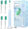 A Philips Sonicare electric toothbrush with multiple brush heads and its packaging are displayed against a white background. Produktbild-Vorschau
