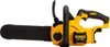 A yellow and black DeWalt cordless chainsaw is shown against a white background. Voir les images du produit