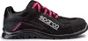A side view of a black Sparco safety shoe with pink laces and stitching. Produktbild-Vorschau