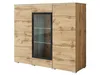 A modern wooden cabinet with a glass display section and LED lighting. Voir les images du produit