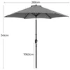 A gray patio umbrella with dimensions indicated by text overlays. Produktbild-Vorschau