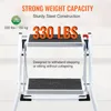 A close-up marketing image of a two-step steel ladder, highlighting its weight capacity and sturdy construction. Podgląd zdjęcia produktu