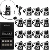 A collection of Retekess T130U wireless tour guide system components, including transmitters, receivers, microphones, and a charging base with multiple USB ports, arranged on a white background. Voir les images du produit
