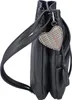 A black handbag with a heart-shaped charm. Produktbild-Vorschau