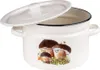 A white enamel pot with a lid, decorated with mushrooms. Produktbild-Vorschau