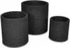 Three black cylindrical planters of varying sizes are arranged on a white background. Produktbild-Vorschau