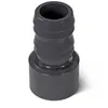 A close-up studio shot of a gray PVC-U hose adapter with a ribbed section and a smooth end. Produktbild-Vorschau