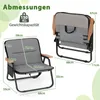 A diagram showing the dimensions of a folded and unfolded camping chair, along with its weight capacity. Anteprima dell’immagine prodotto