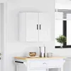 A white kitchen cabinet mounted on a white wall above a kitchen cart. Voir les images du produit