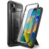 A black protective phone case with a clear screen protector and a phone inside. Produktbild-Vorschau