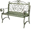 A green metal garden bench with ornate scrollwork and a butterfly detail on the backrest, set against a white background. Anteprima dell’immagine prodotto