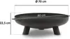 A black metal fire pit with dimensions indicated by text and lines. Náhled obrázku produktu