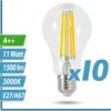 A clear product shot of an LED light bulb with informational overlays. Produktbild-Vorschau