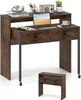 A rustic-style desk with a laptop, headphones, and a plant on it, set against a white background. Náhled obrázku produktu