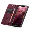 A burgundy flip case for a smartphone, open to reveal the phone screen and card slots. Produktbild-Vorschau