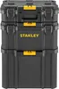 A stack of three black modular toolboxes with yellow latches and branding. Voir les images du produit