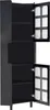 A black cabinet with two doors, one open, showing shelves inside. The doors have a glass pane with a grid pattern. Anteprima dell’immagine prodotto