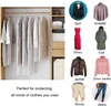 A collage of images showing clothing items protected by garment bags, and examples of different types of clothing. Produktbild-Vorschau