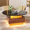 Rund Couchtisch Wohnzimmertisch mit RGB LED & 2 Schubladen Produktbild-Vorschau 1